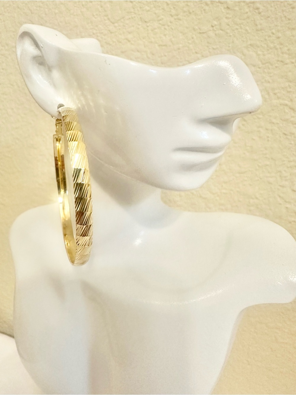 Large Gold Plated Textured Hoop Earrings- Classic Everyday Style